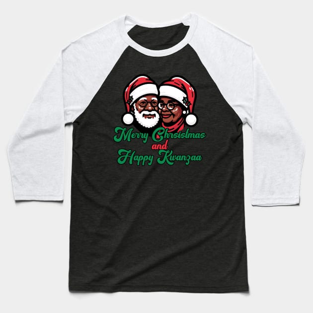 Black Santa Mrs Claus Couple Christmas Kwanzaa Baseball T-Shirt by blackartmattersshop